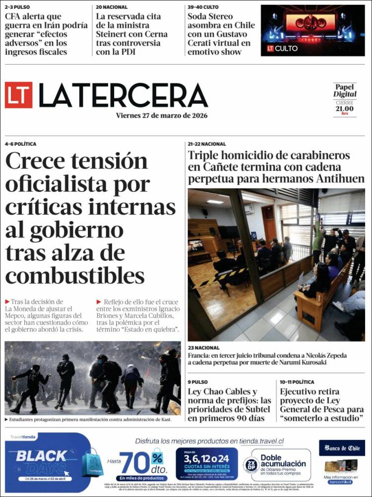 Portada de La Tercera (Chile)