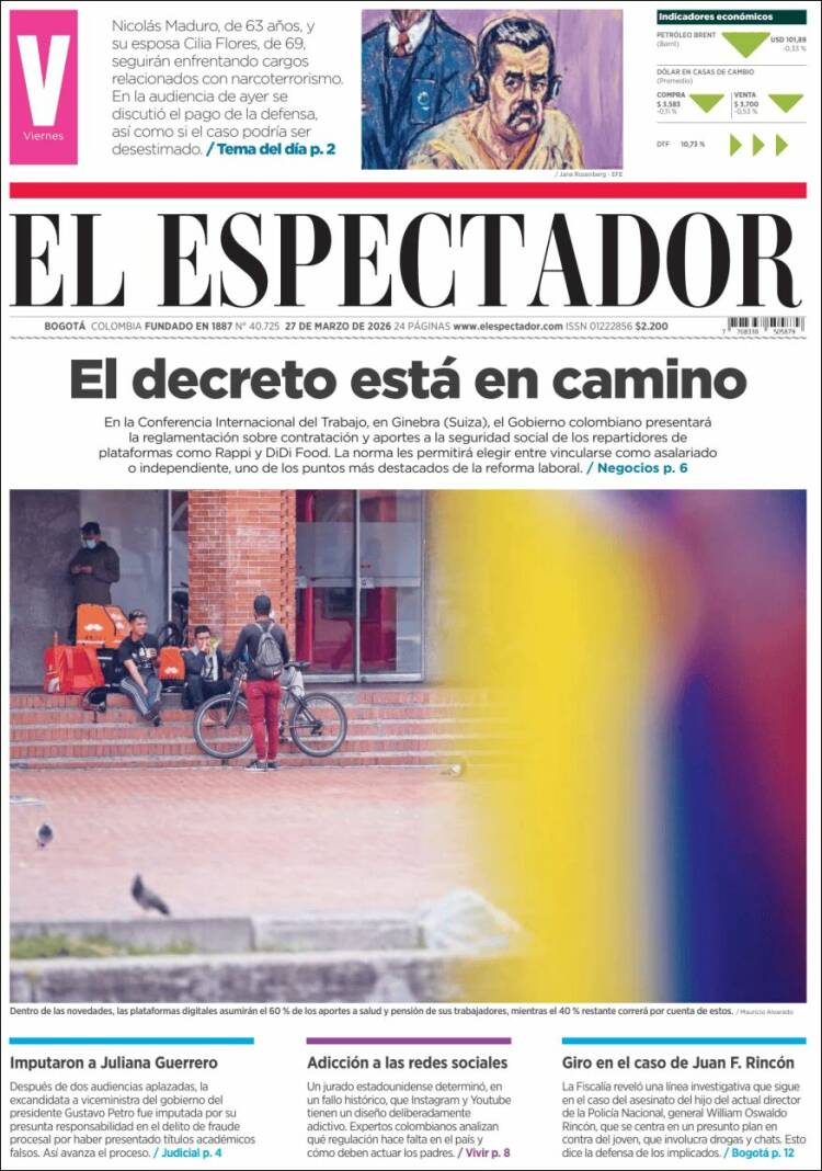 Portada de El Espectador (Colombia)