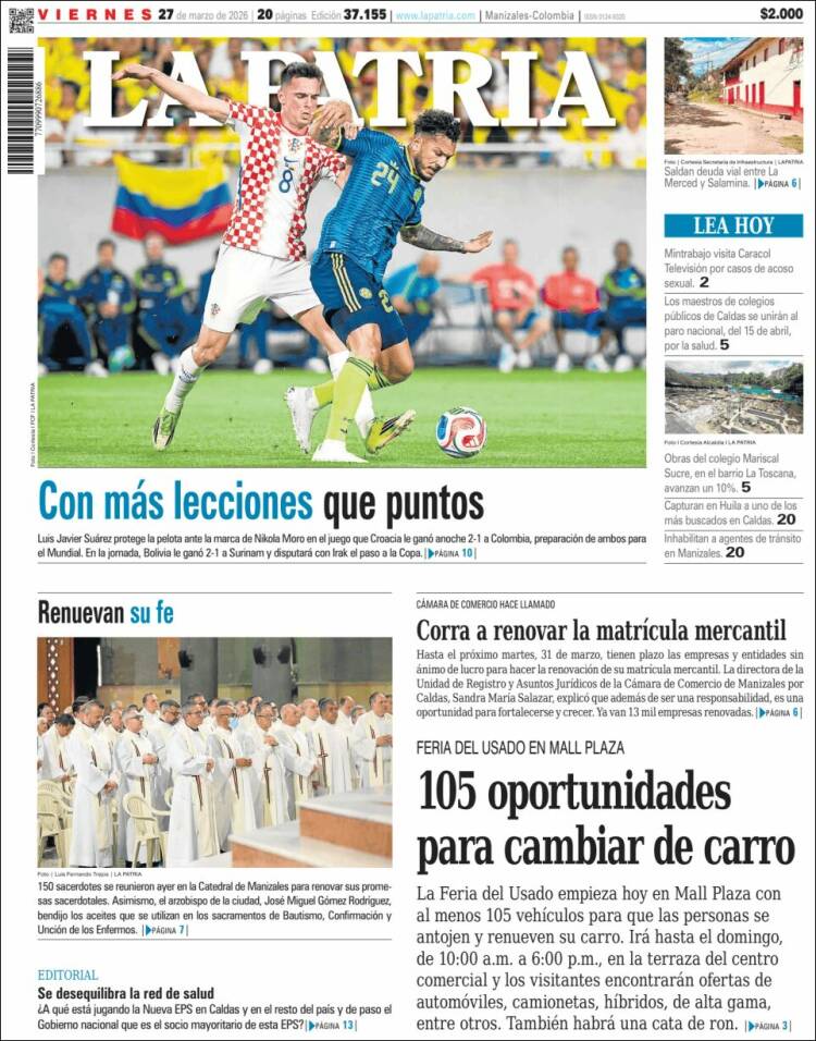 Portada de La Patria (Colombia)