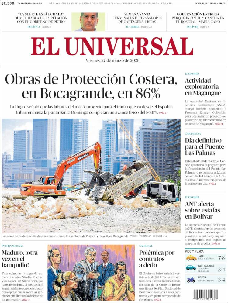 Portada de El Universal (Colombia)
