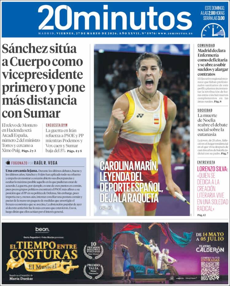 Portada de 20 Minutos - Madrid (Espa&ntilde;a)