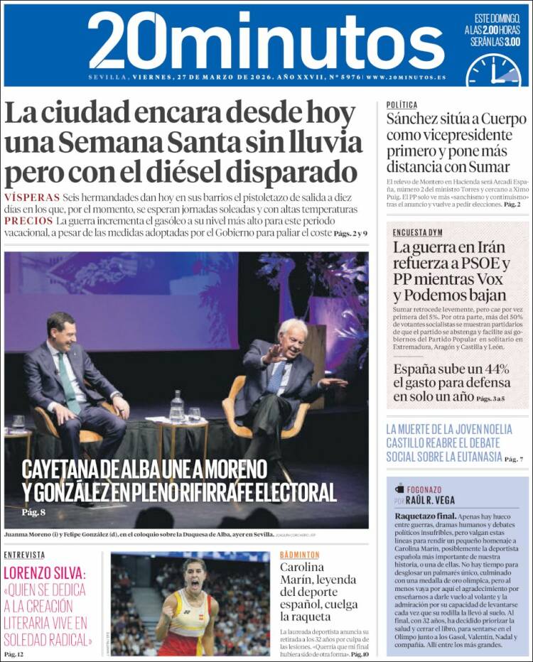 Portada de 20 Minutos - Sevilla (Espa&ntilde;a)