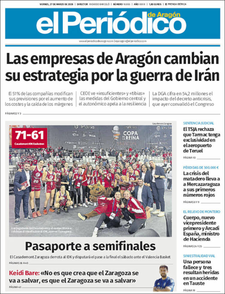 Portada de El Periódico de Aragón (Espa&ntilde;a)