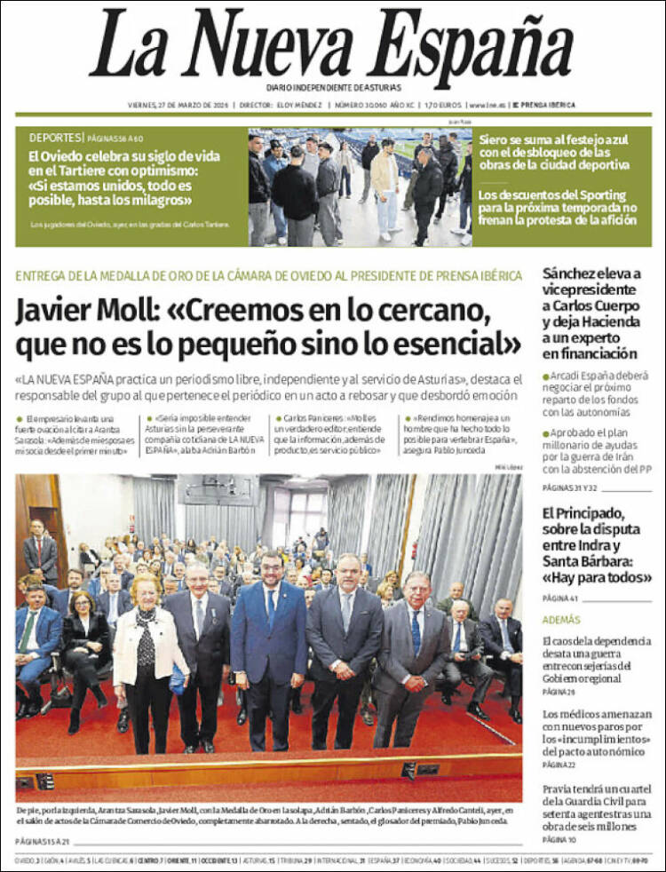 Portada de La Nueva España (Espa&ntilde;a)