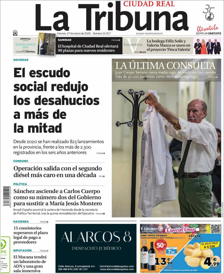 Portada de La Tribuna de Ciudad Real (Espa&ntilde;a)