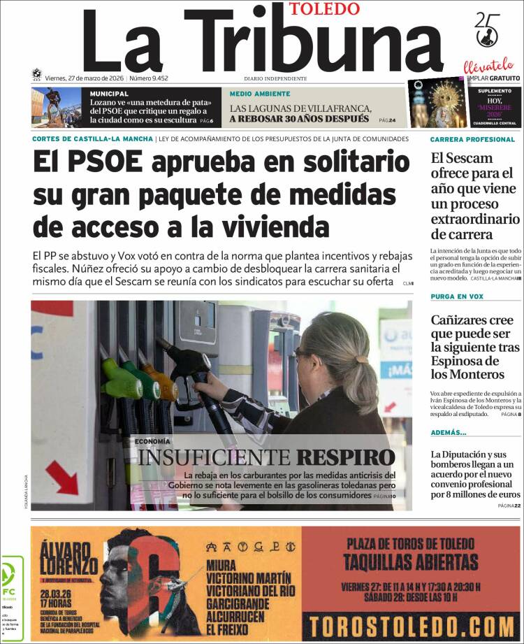 Portada de La Tribuna de Toledo (Espa&ntilde;a)