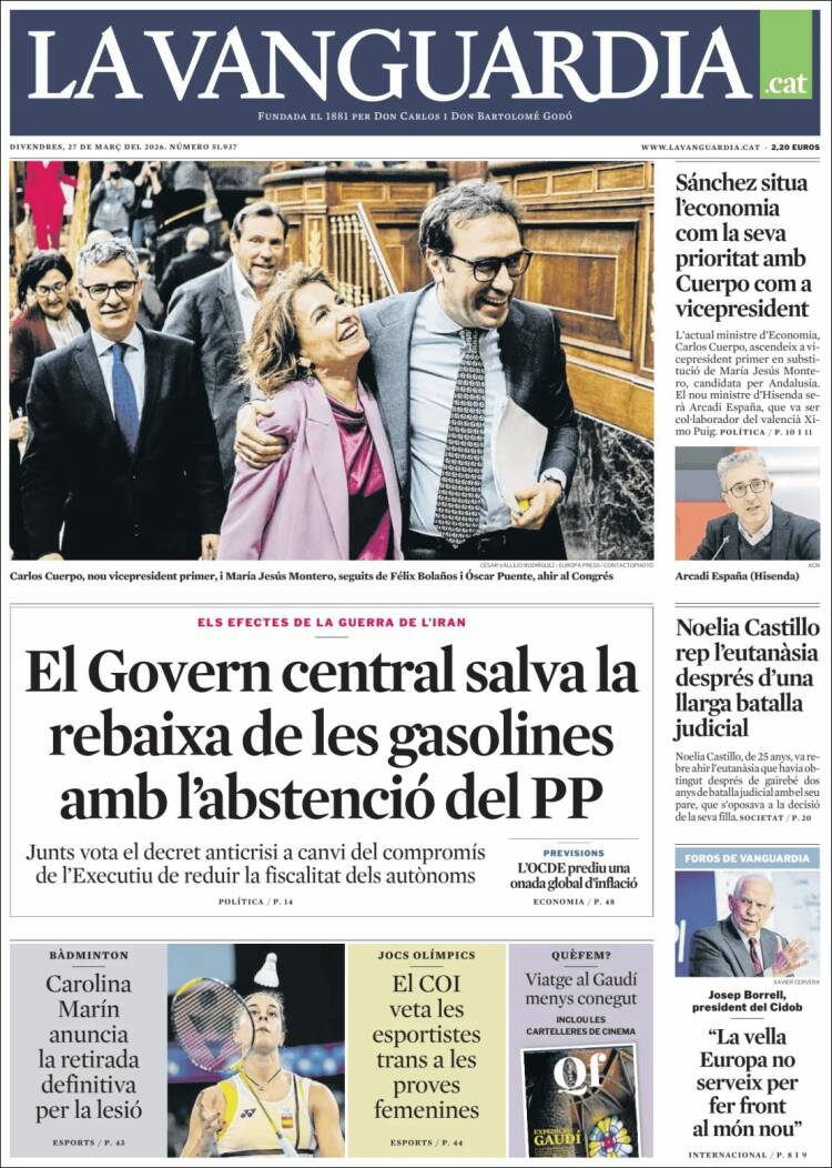 Portada de La Vanguardia (Espa&ntilde;a)