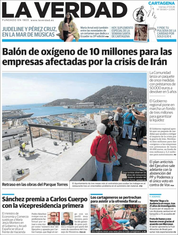 Portada de La Verdad de Cartagena (Espa&ntilde;a)