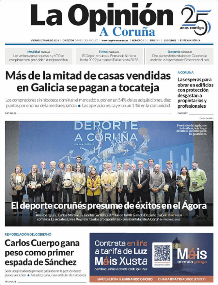 Portada de La Opinión de A Coruña (Espa&ntilde;a)