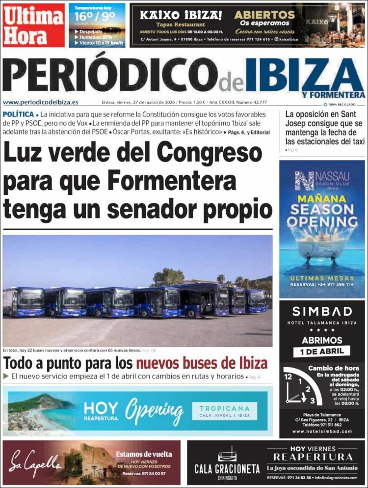 Portada de Periódico de Ibiza (Espa&ntilde;a)