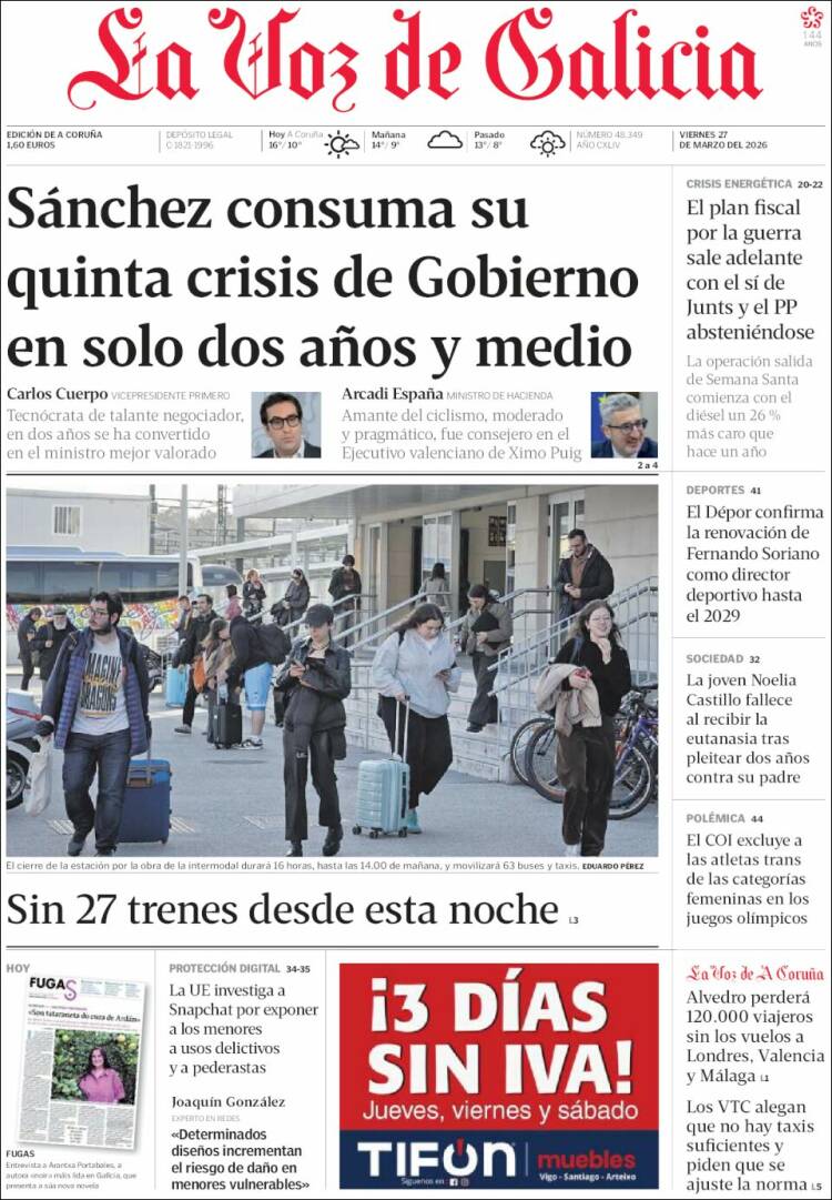 Portada de La Voz de Galicia (Espa&ntilde;a)