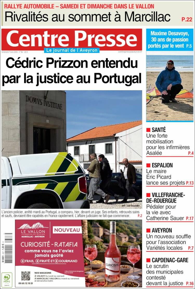 Portada de Centre Presse (Francia)