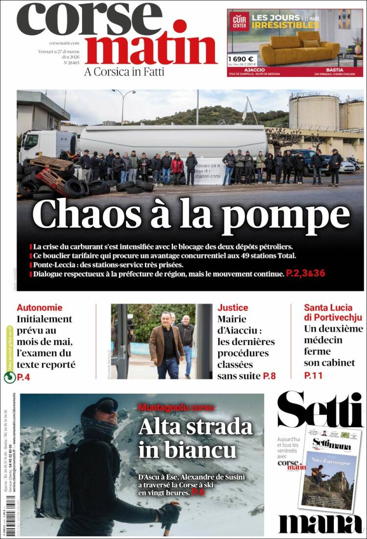 Portada de Corse-Matin (Francia)