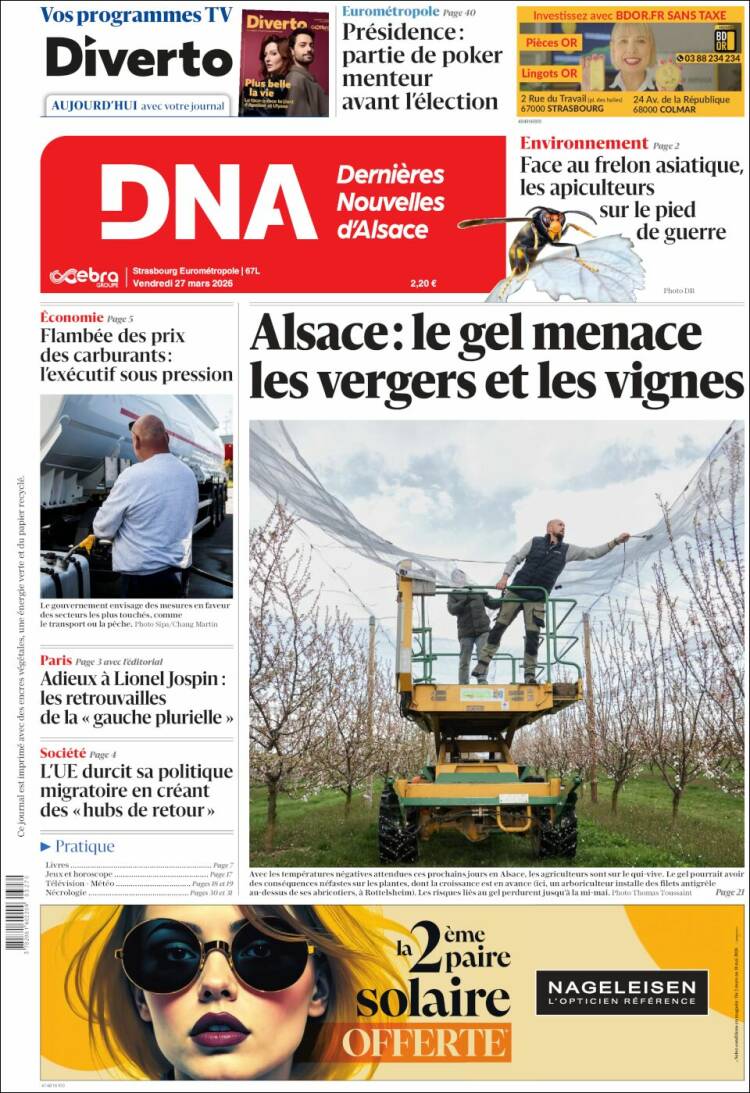Portada de Les Dernières Nouvelles d'Alsace (Francia)
