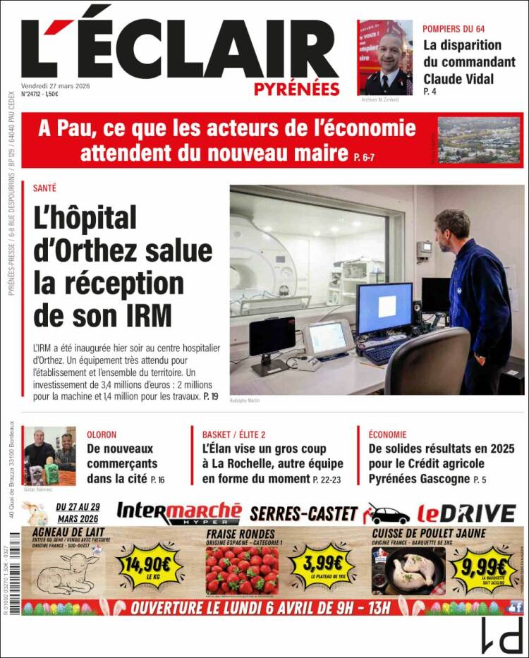 Portada de L'Eclair des Pyrénées (Francia)