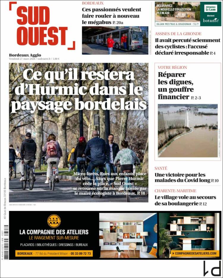 Portada de Sud Ouest (Francia)