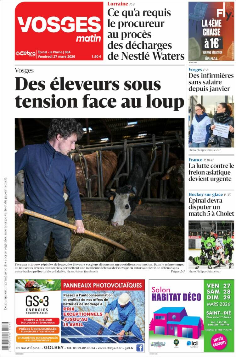 Portada de Vosges Matin (Francia)