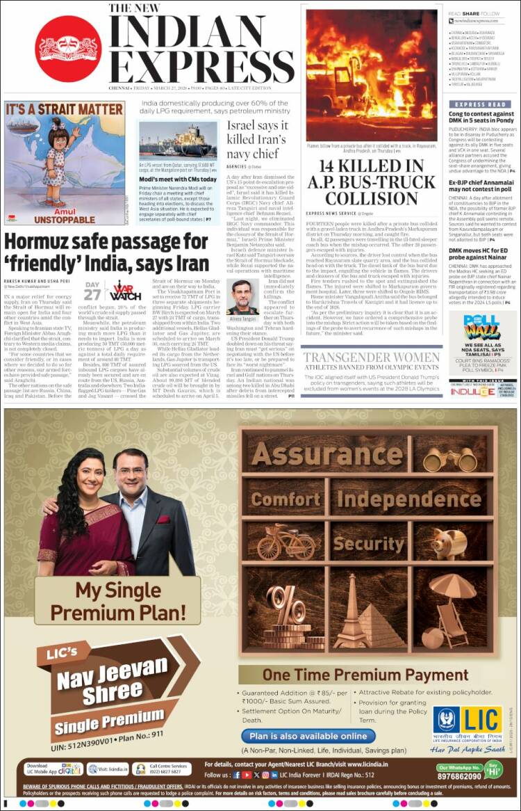 Portada de New Indian Express (India)