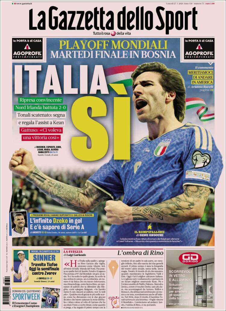 Portada de La Gazzetta dello Sport (Italia)