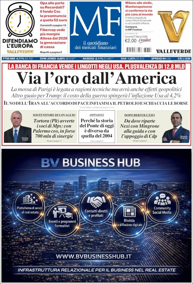 Portada de Milano Finanza (Italia)