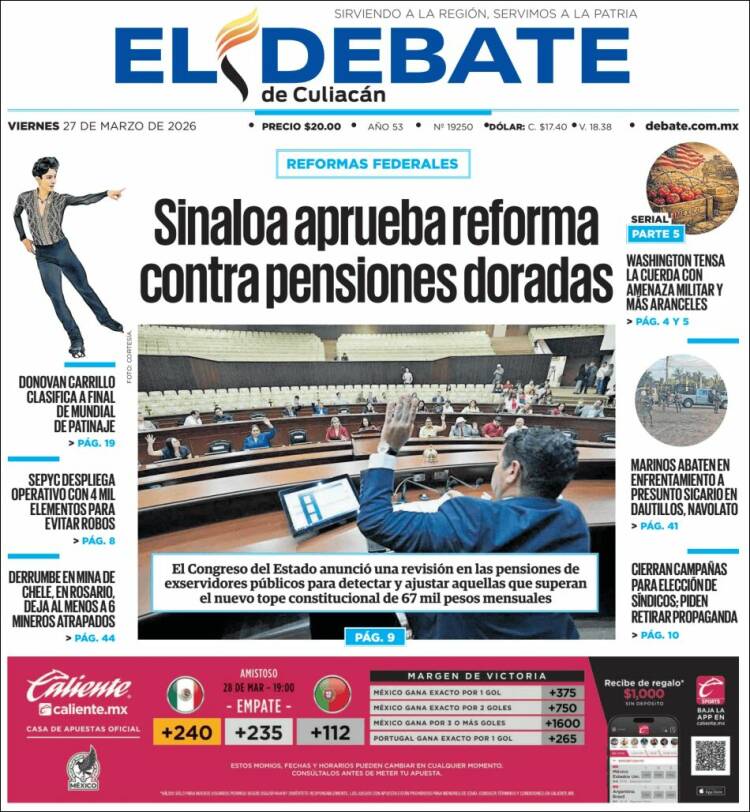 Portada de El Debate de Culiacán (M&eacute;xico)