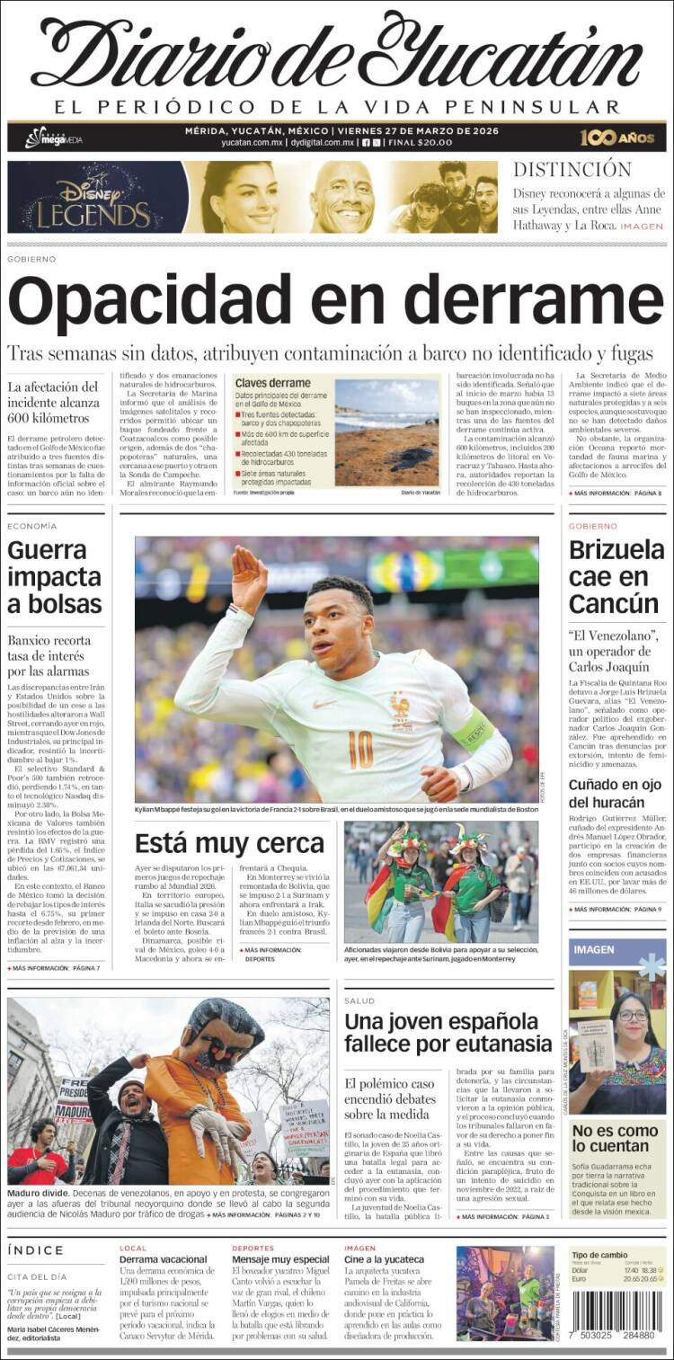 Portada de Diario de Yucatán (M&eacute;xico)
