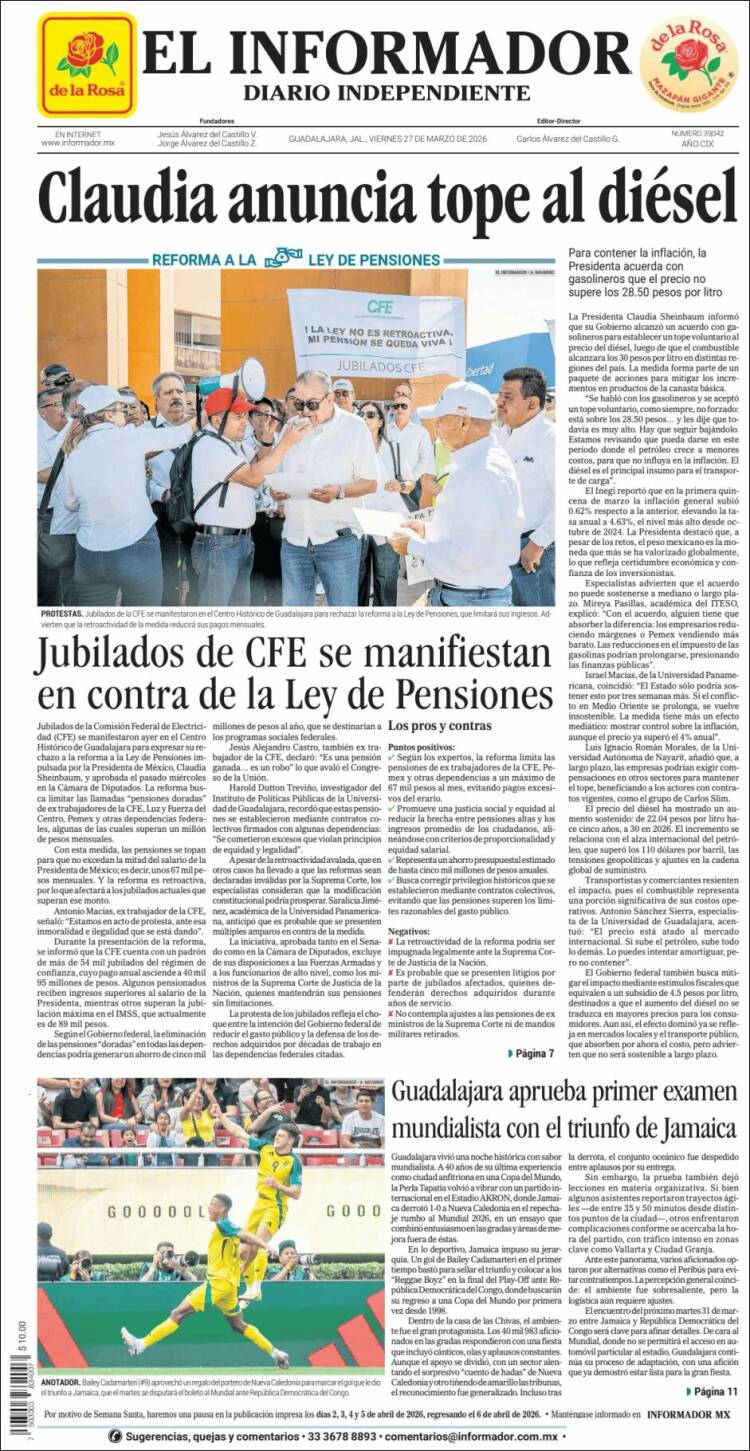 Portada de El Informador (M&eacute;xico)