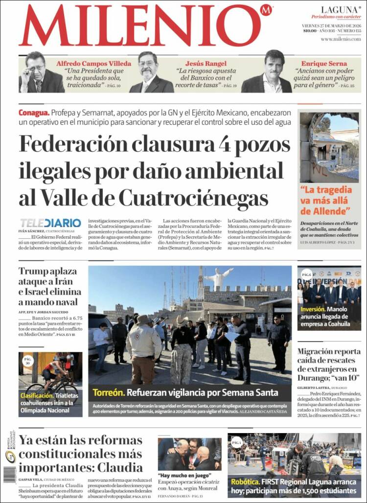 Portada de Milenio - Laguna (M&eacute;xico)