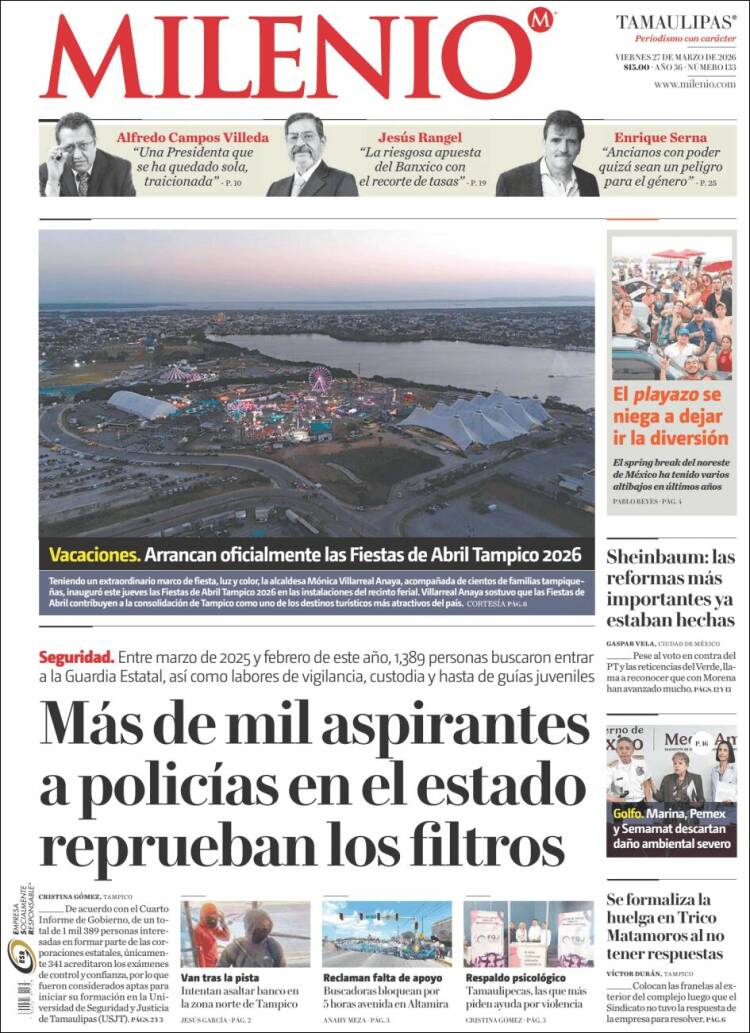 Portada de Milenio - Tamaulipas (M&eacute;xico)