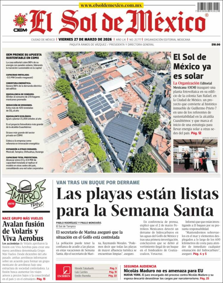 Portada de El Sol de México (M&eacute;xico)