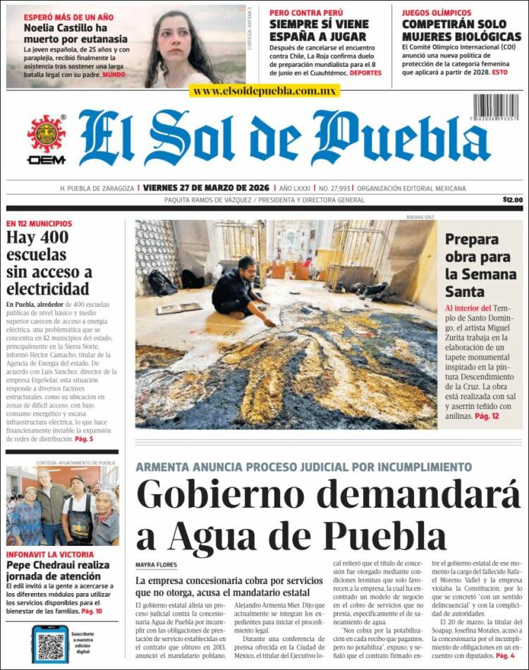 Portada de El Sol de Puebla (M&eacute;xico)