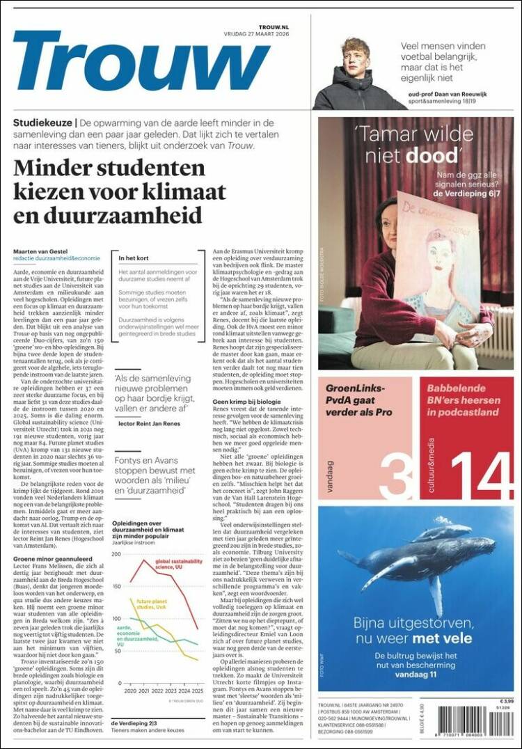 Portada de Trouw (Pa&iacute;ses Bajos)
