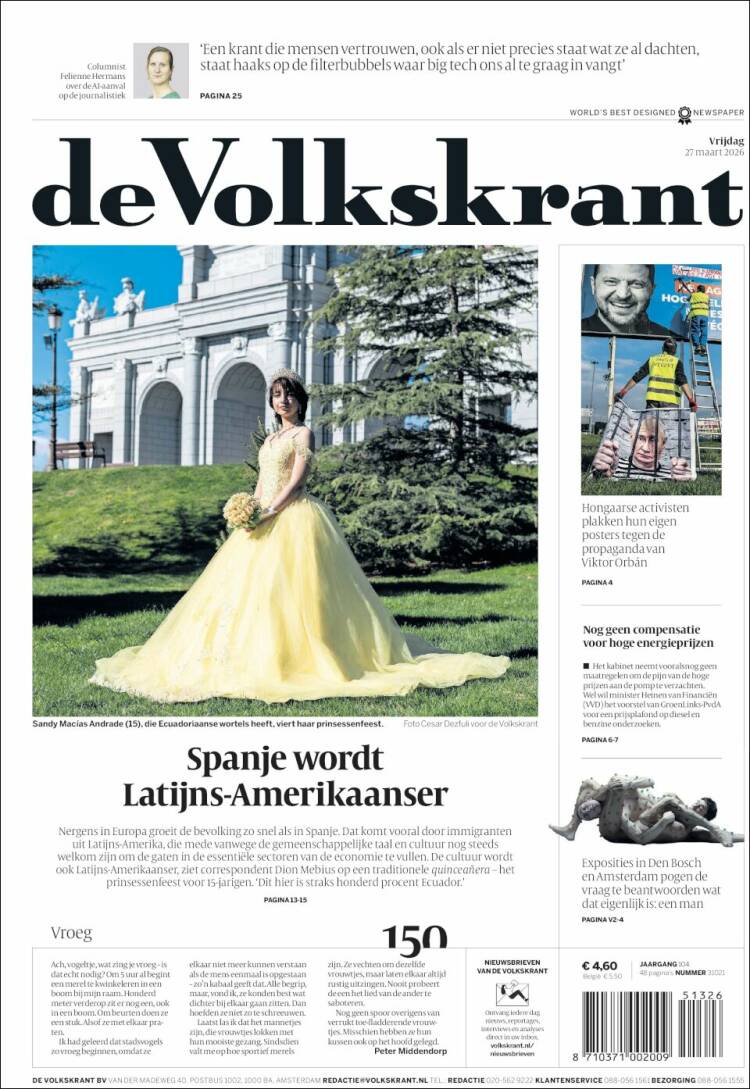 Portada de De Volkskrant (Pa&iacute;ses Bajos)