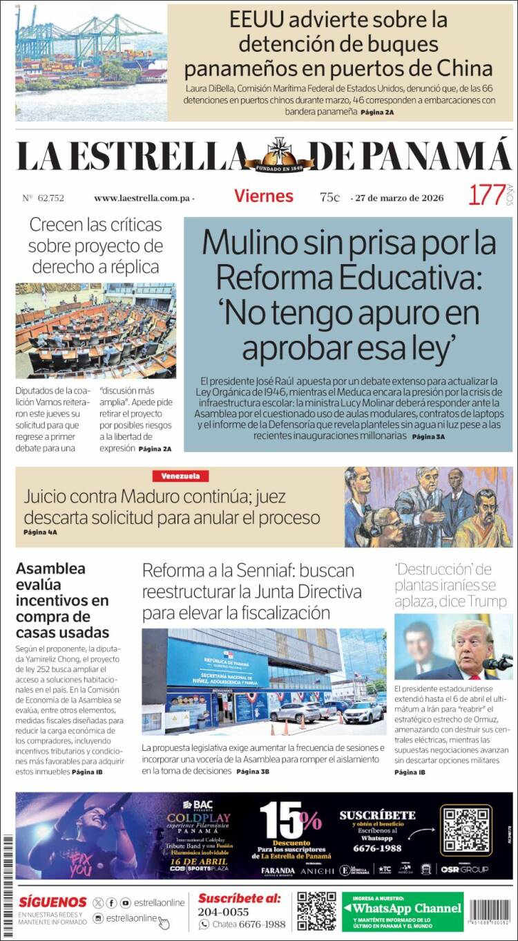 Portada de La Estrella de Panamá (Panam&aacute;)