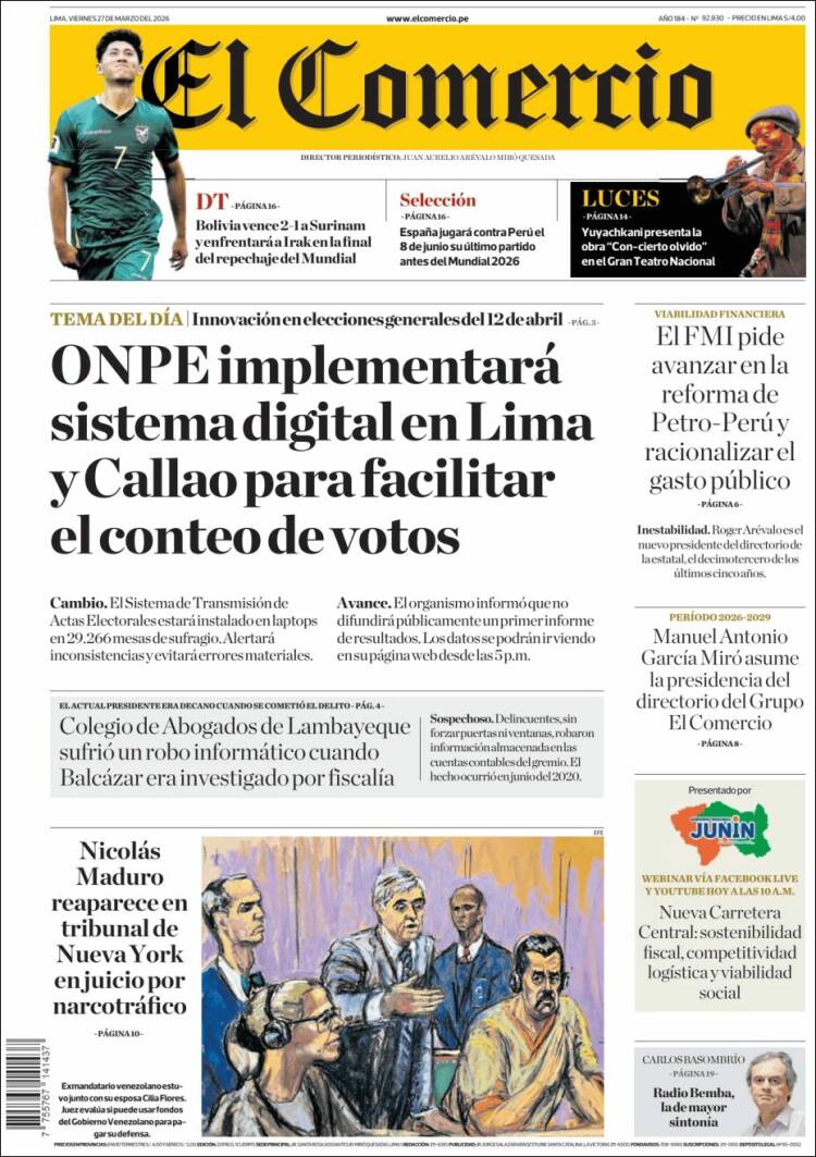 Portada de El Comercio (Per&uacute;)