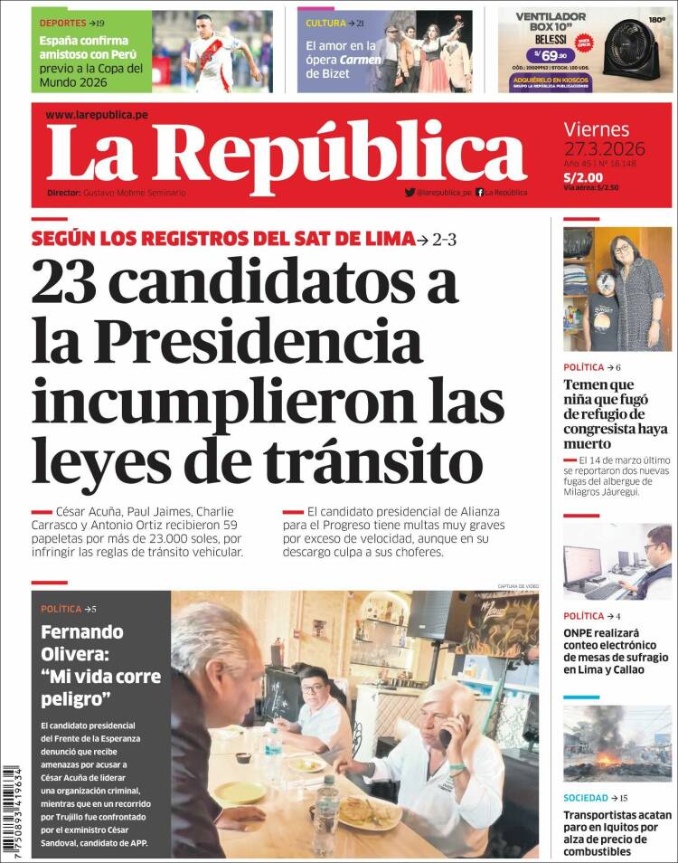 Portada de La Republica (Per&uacute;)