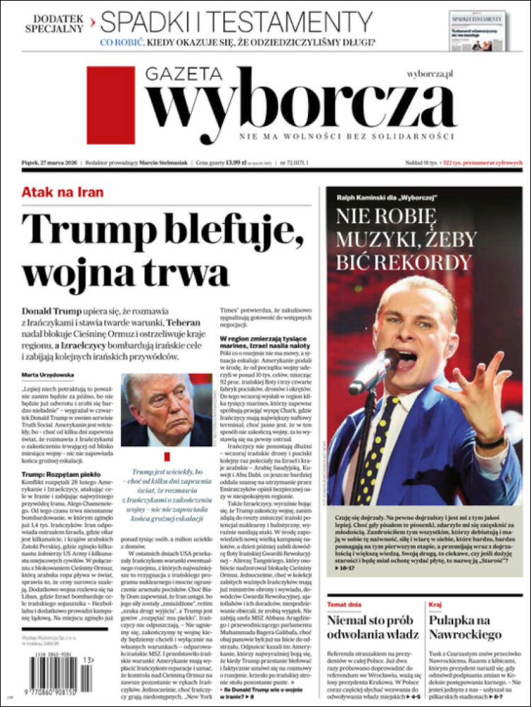 Portada de Gazeta Wyborcza (Polonia)