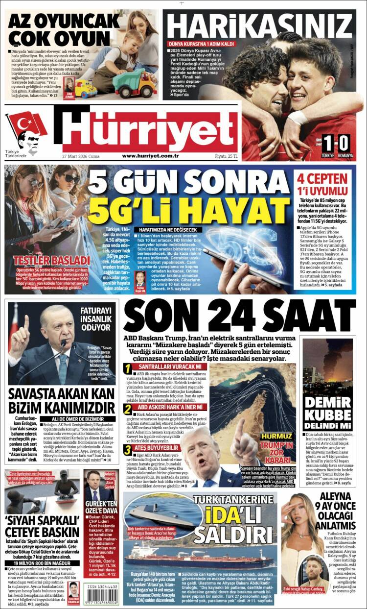Portada de Hürriyet (Turqu&iacute;a)