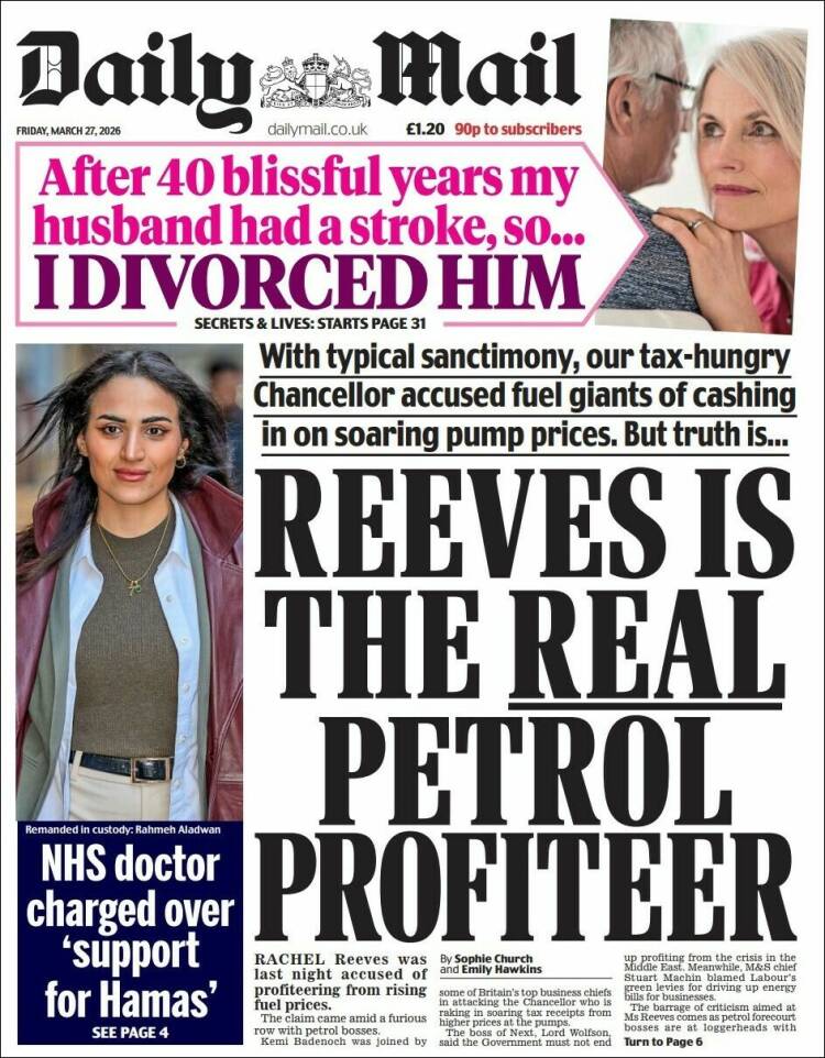 Portada de Daily Mail (Reino Unido)