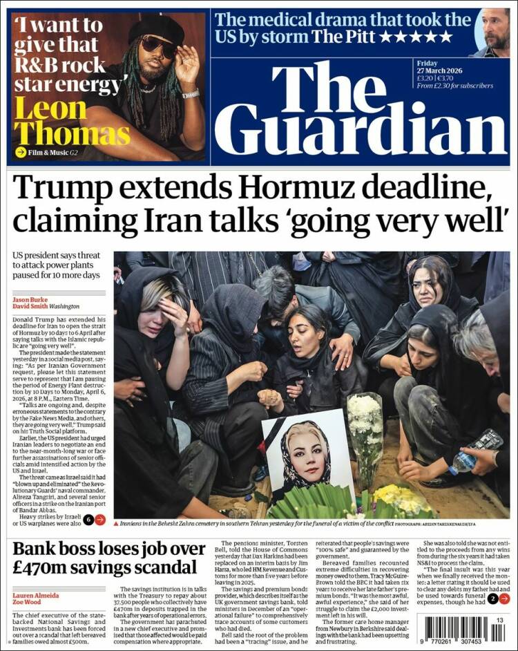 Portada de The Guardian (Reino Unido)