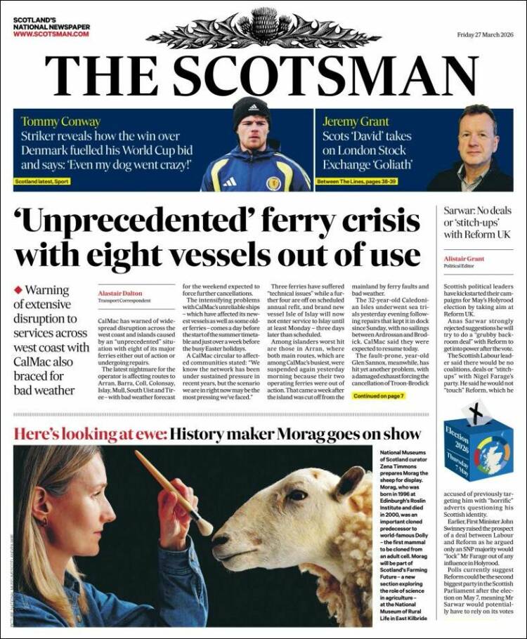 Portada de The Scotsman (Reino Unido)