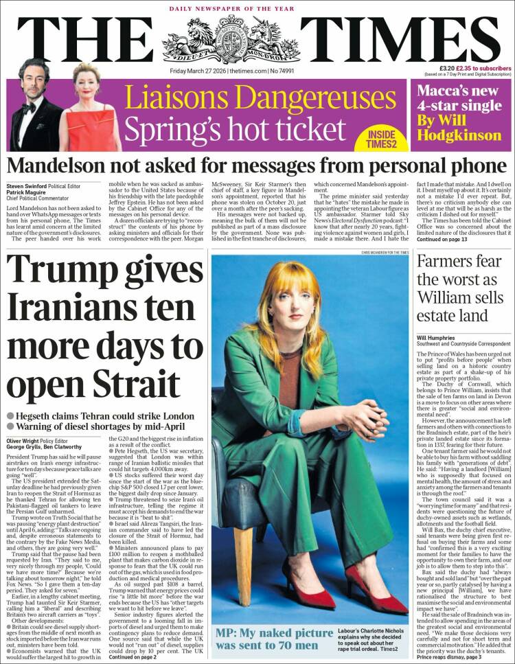 Portada de The Times (Reino Unido)