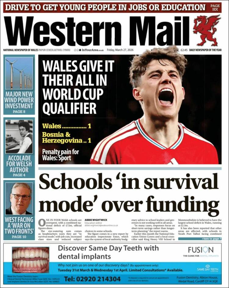 Portada de Western Mail (Reino Unido)