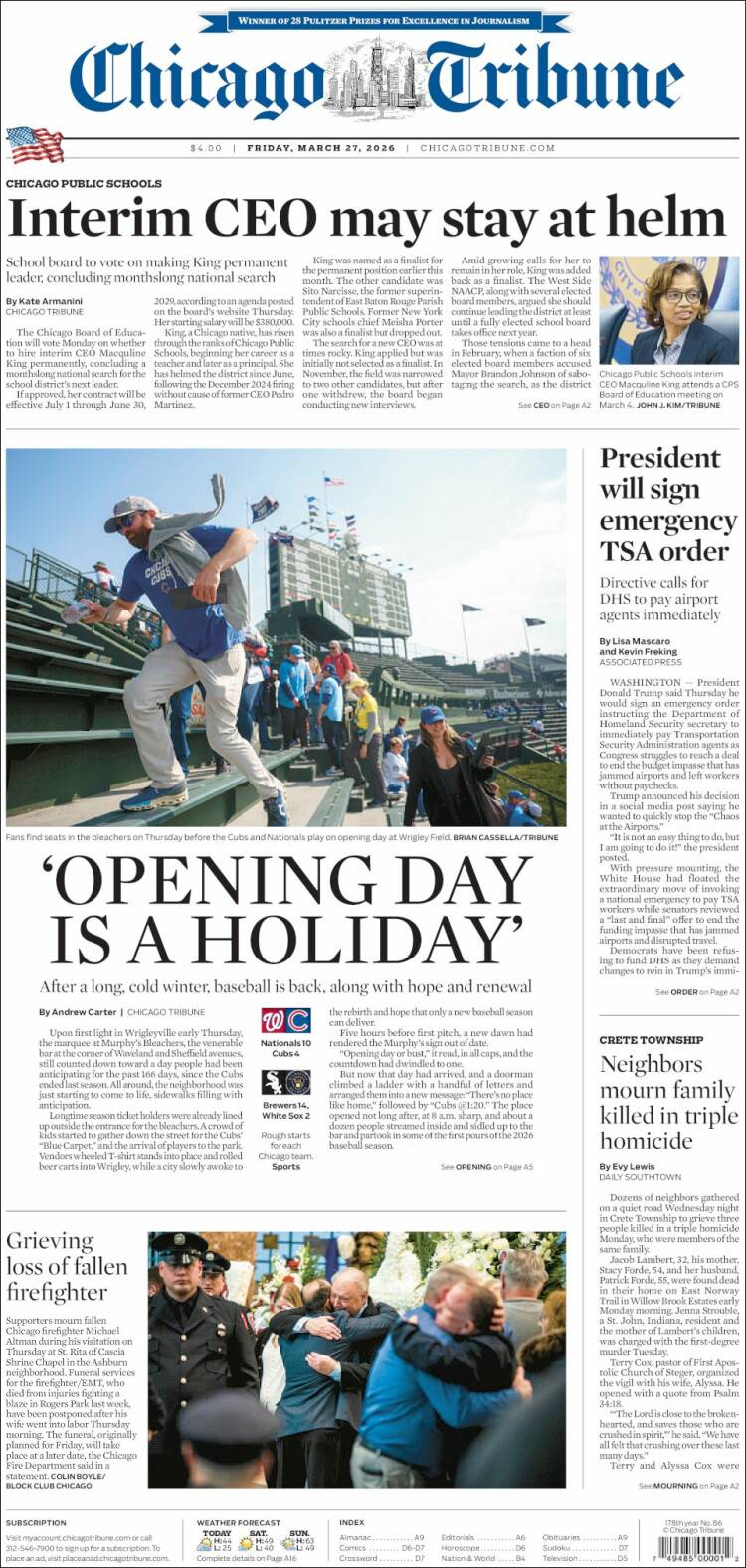 Portada de Chicago Tribune (USA)