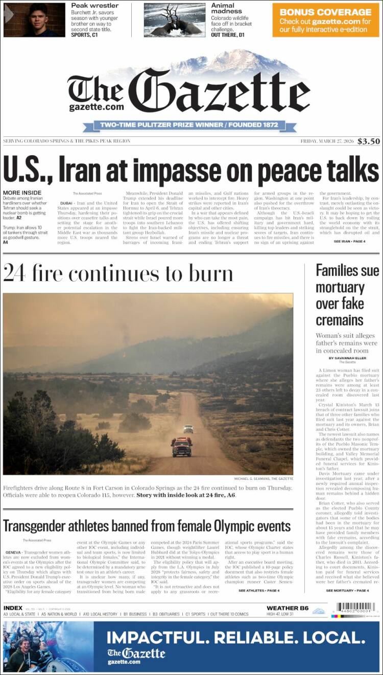 Portada de The Gazette (USA)