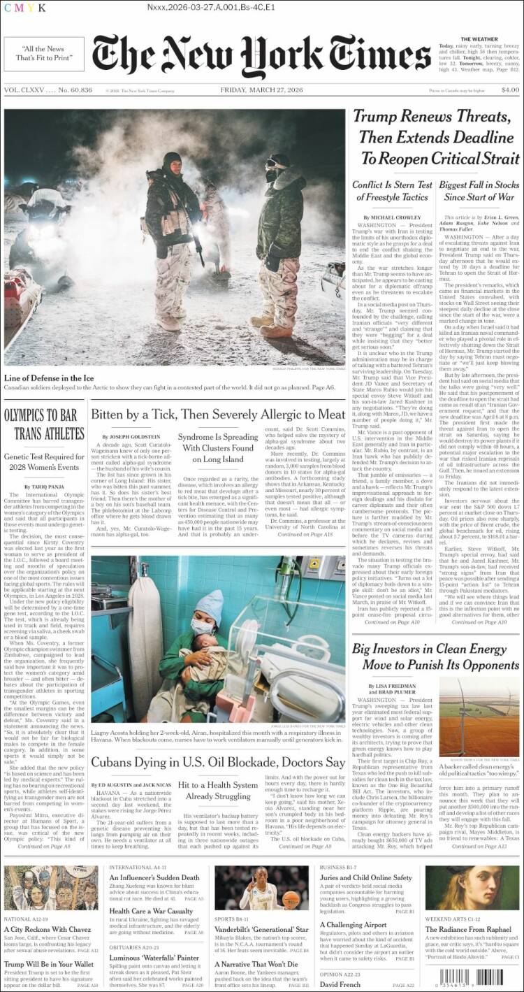 Portada de New York Times (USA)