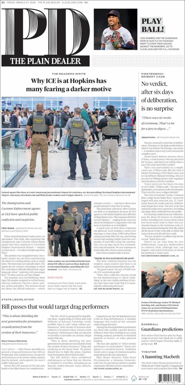Portada de The Plain Dealer (USA)