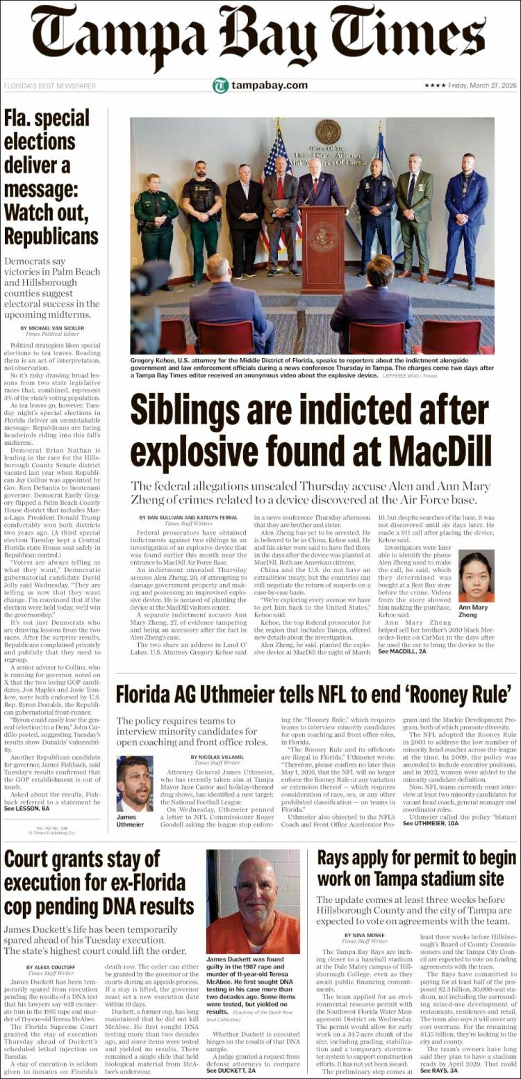 Portada de Tampa Bay Times (USA)