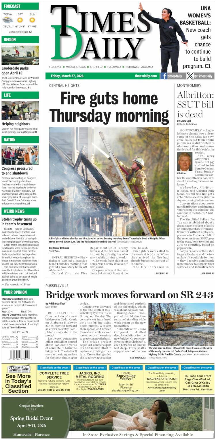 Portada de Times Daily (USA)