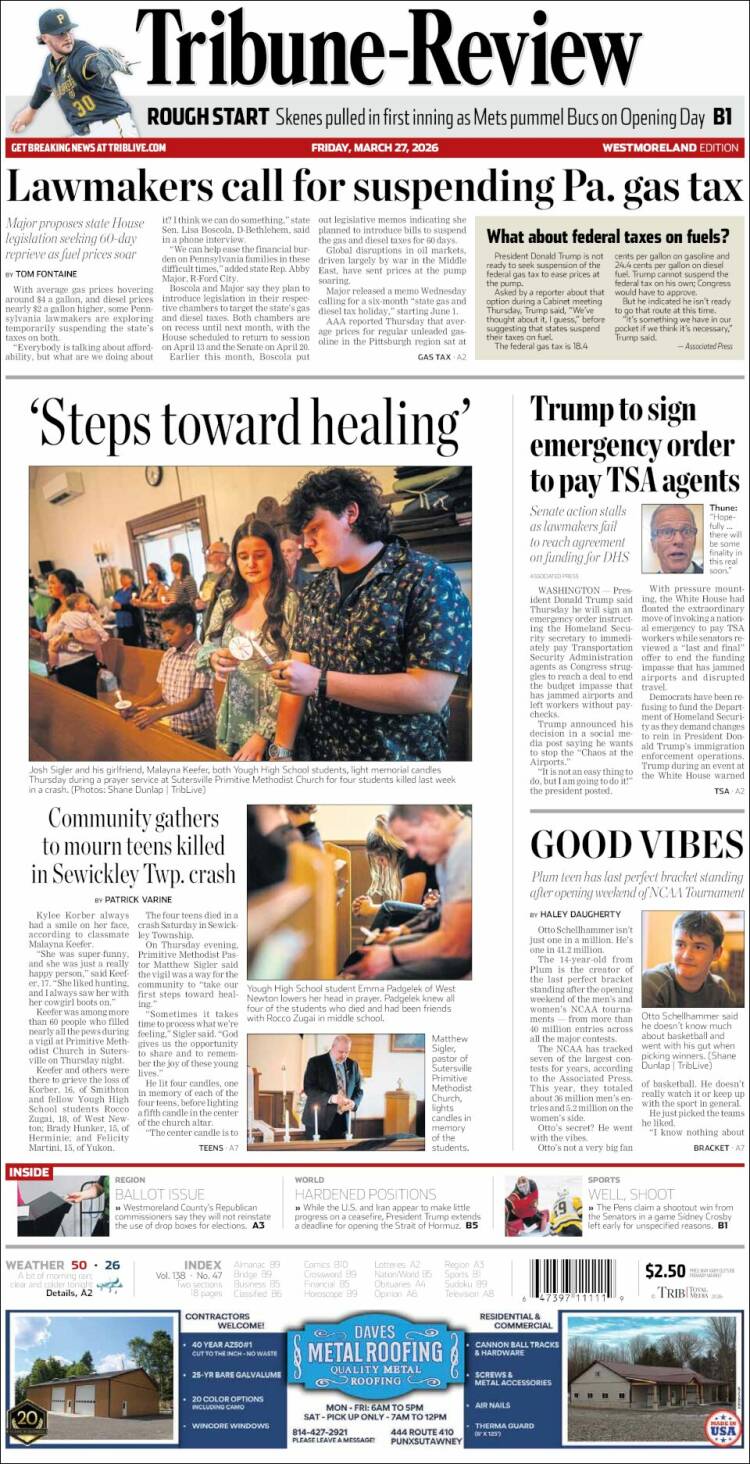 Portada de Tribune-Review (USA)